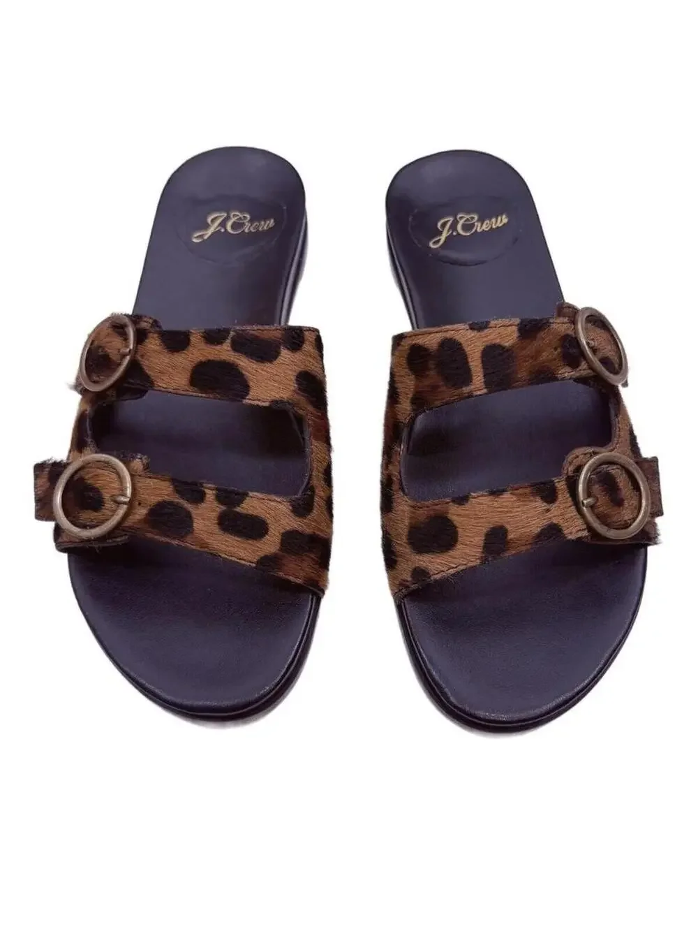 NWT! J.Crew Bedford Two-Strap Sandals - Leopard Print Calf Hair - Women’s Size 5